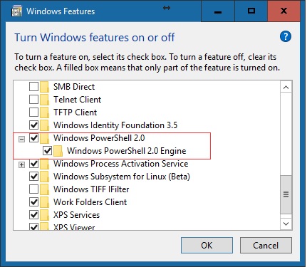 turn-windows-features-on-and-off-powershell Run as Administrator in Powershell