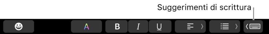 Il pulsante “Suggerimenti di scrittura” sulla metà destra di Touch Bar.