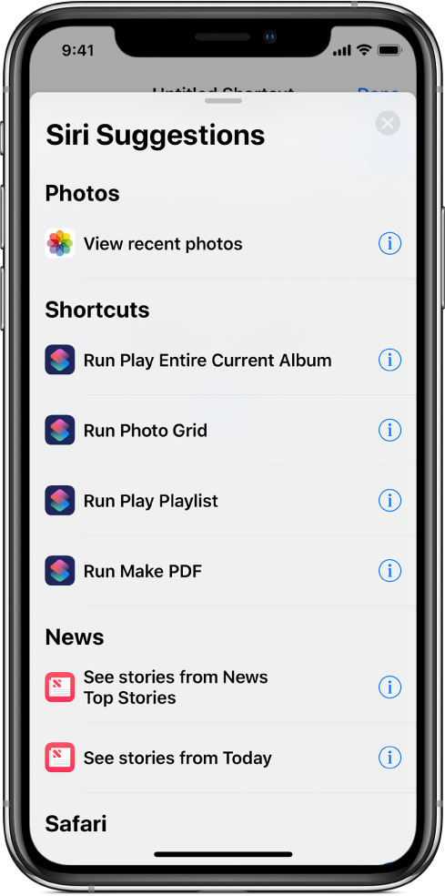 Lista Sugestii Siri.