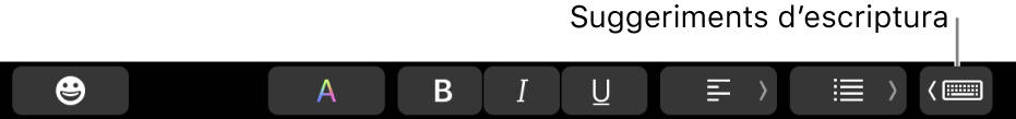 El botó de suggeriments d’escriptura, a la meitat dreta de la Touch Bar.