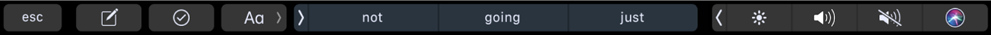 Touch Bar de Notes affichant les boutons pour créer une note, ajouter une liste de pointage et modifier du texte. Il existe également des boutons permettant d’afficher des suggestions.