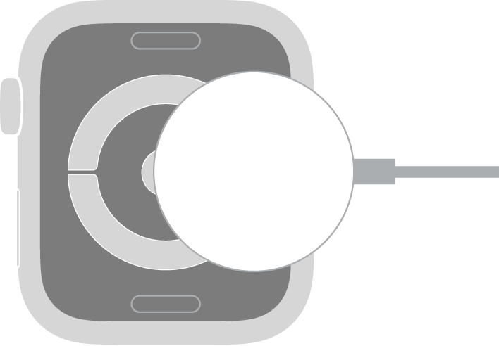 الطرف المقعر لكبل شحن Apple Watch المغناطيسي ينطبق على ظهر Apple Watch مغناطيسيًا.
