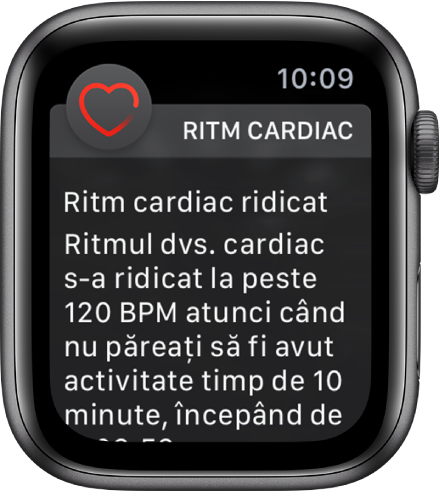O alertă de ritm cardiac care indică un ritm cardiac crescut.