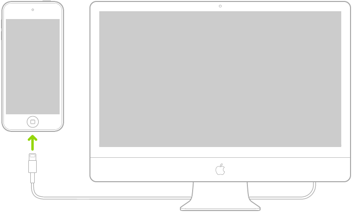 iPod touch collegato a un computer Mac mediante il cavo da Lightning a USB.