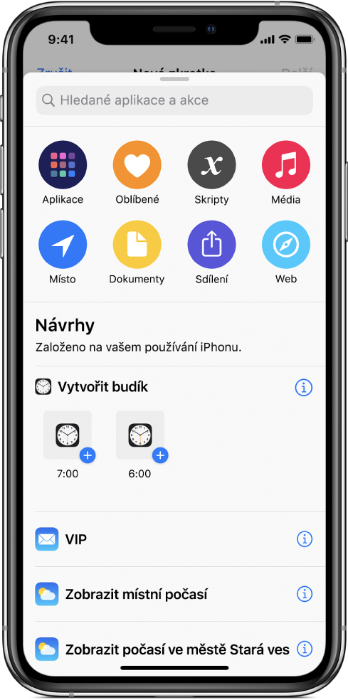 Návrhy akcí od Siri