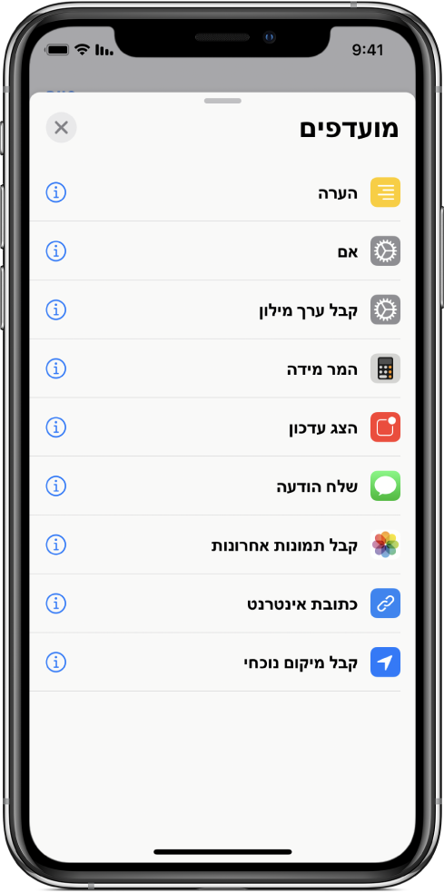 רשימת המועדפות.