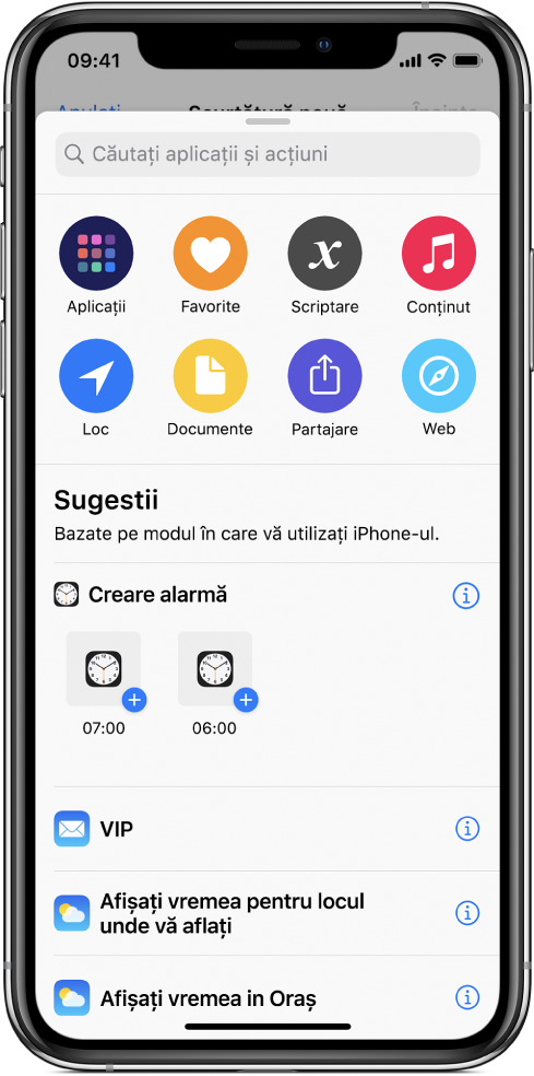 Acțiuni sugerate de Siri.