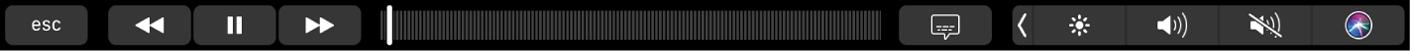 Touch Bar til TV med knapper til at spole tilbage, afspille/holde pause, spole frem og undertekster og et rullefelt til navigation.