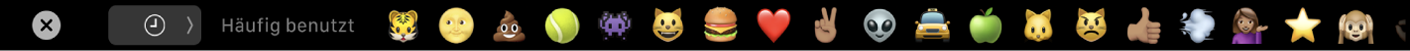 Die Nachrichten-Touch Bar mit der Option zum Anzeigen häufig verwendeter Emojis sowie der Taste zum Auswählen verschiedener Emoji-Kategorien.