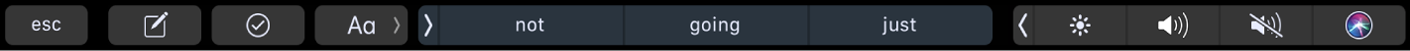 Die Touch Bar mit Tasten zum Verfassen von Text und Schreibvorschlägen.