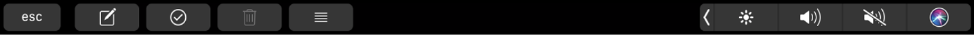 Touch Bar de Notes affichant les boutons pour créer une note, ajouter une liste de pointage et supprimer une note.