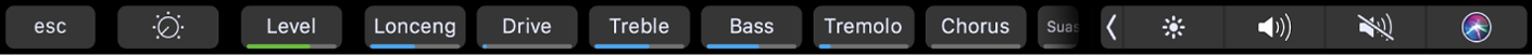 Touch Bar GarageBand, menampilkan kontrol dan efek cerdas untuk track Anda.