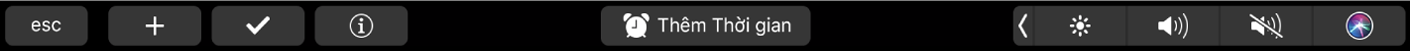 Touch Bar Lời nhắc với các nút cho lời nhắc mới, đánh dấu, gắn thẻ, thông tin, Thêm thời gian và Thêm địa điểm.