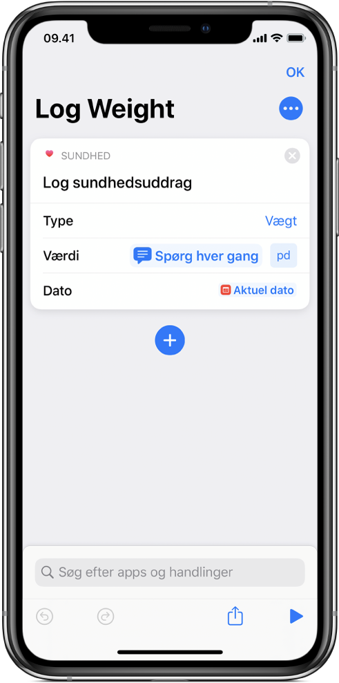 Symbol for variablen Spørg hver gang i feltet Dato i handlingen Log sundhedsuddrag.