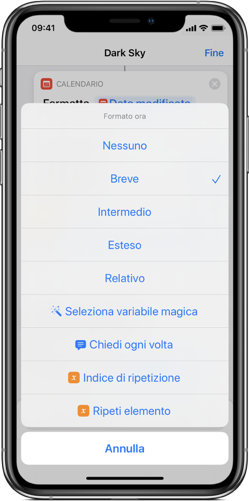 Finestra di dialogo delle opzioni “Formato ora”.