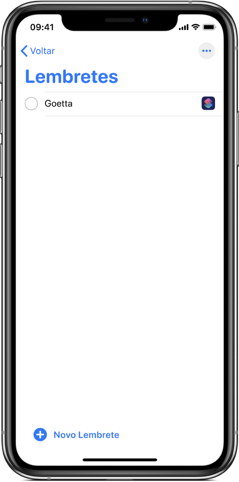 App Lembretes mostrando o novo lembrete de atalho.