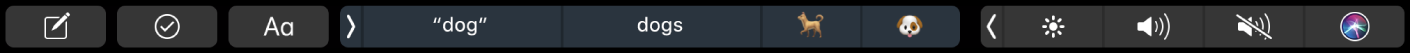 La Touch Bar con botones para redactar texto y para introducir texto predictivo.