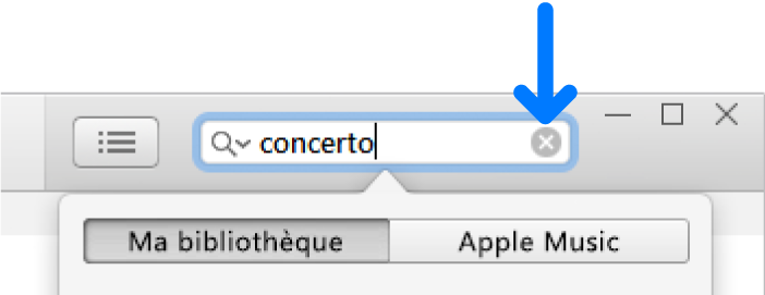 Le champ de recherche avec du texte saisi; le bouton Supprimer se trouve sur le côté droit du champ.