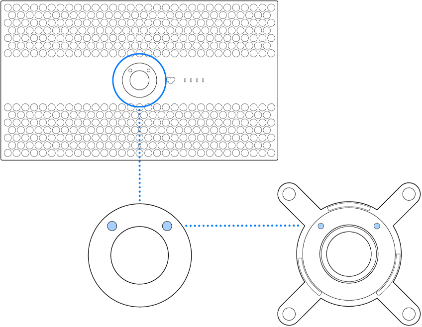 Pro Display XDR’ın arkası ve bir adaptör.