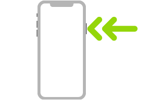 Obrázek iPhonu s dvojitou šipkou znázorňující dvojí stisknutí postranního tlačítka vpravo nahoře
