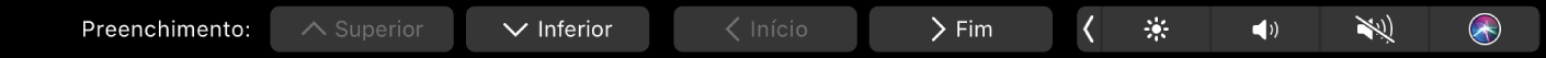A Touch Bar do Numbers mostrando os botões Preenchimento Automático. Eles incluem superior, inferior, início e fim.
