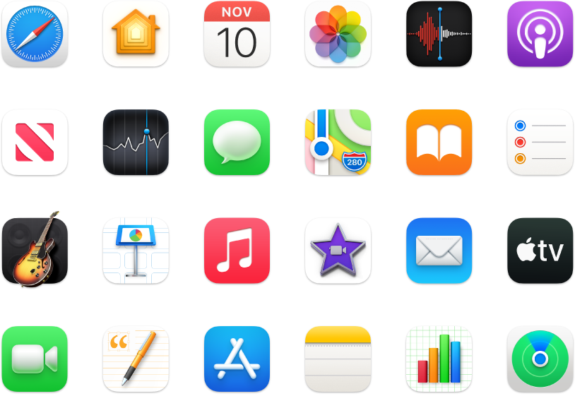 Icônes des apps fournies avec votre MacBook Air.