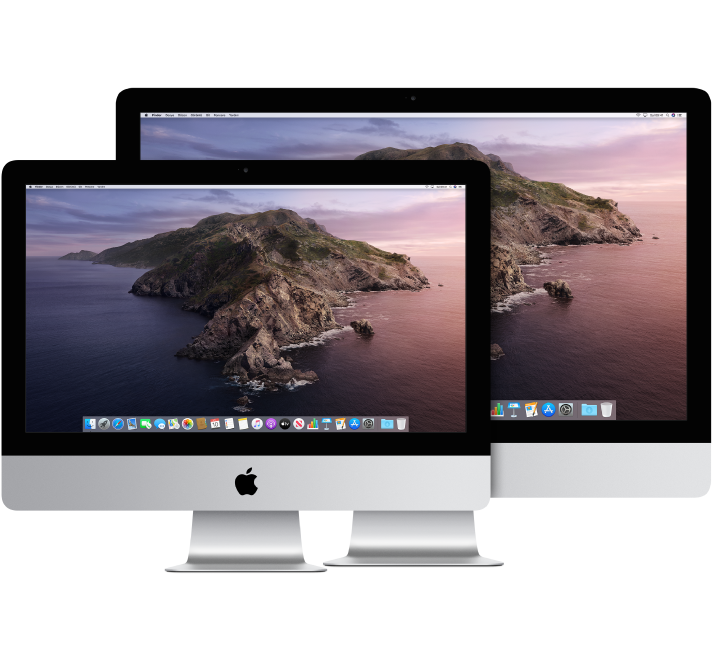 İki iMac ekranı, biri diğerinin önünde.