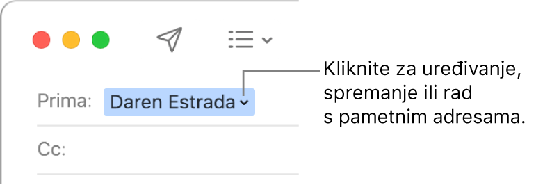Smart adresa sa strelicom koju možete kliknuti kako biste uredili Smart adresu, spremili je ili radili s njom.