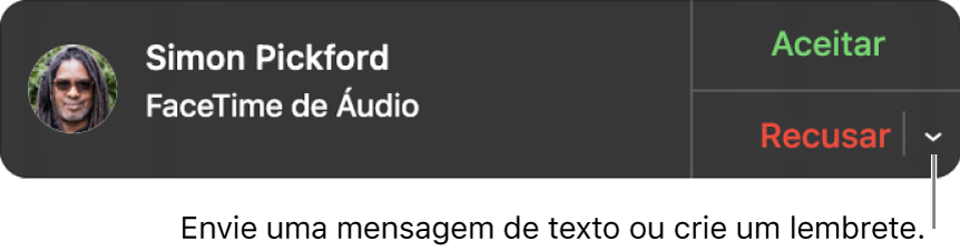 Clique na seta ao lado de Recusar, na notificação, para enviar uma mensagem de texto ou criar um lembrete.