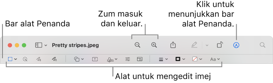 Bar alat Penanda untuk mengedit imej.