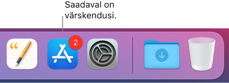 Dock-riba jaotis, mis kuvab App Store'i ikooni koos sildiga värskenduste kohta.