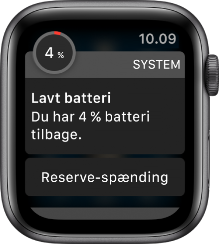 Advarslen om lavt spændingsniveau indeholder en knap, som du kan trykke på for at starte Reservespænding.