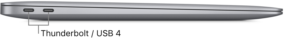 عرض للجانب الأيسر من MacBook Air مع وسائل شرح لمنفذي Thunderbolt / USB 4.