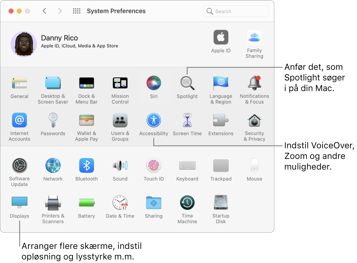 Vinduet Systemindstillinger.