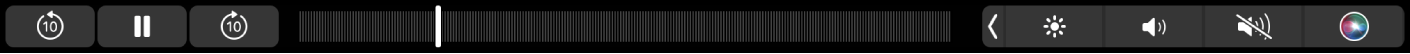 La Touch Bar de TV con botones para retroceder, reproducir o pausar, avanzar, Extras, Subtítulos, Menú y una barra de arrastre para el desplazamiento.