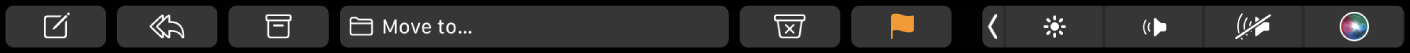 ה‑Touch Bar עבור ״דואר״, מציג את הכפתורים ״חבר״, ״השב״, ״קובץ״, ״העבר אל״, ״דואר זבל״ ו״סמן בדגל״