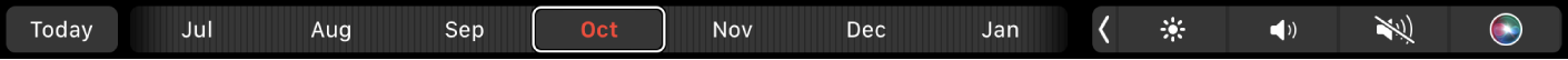 La Touch Bar di Calendario con il pulsante Oggi e un cursore per selezionare un mese.