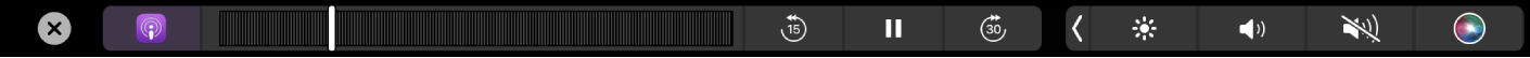 De Touch Bar voor Podcasts wanneer een podcast wordt afgespeeld.
