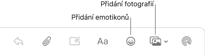 Okno pro psaní zprávy s tlačítky emotikonů a fotek