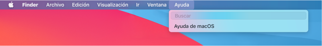 Vista parcial del escritorio con el menú Ayuda abierto y las opciones de menú de Buscar y “Ayuda de macOS”.