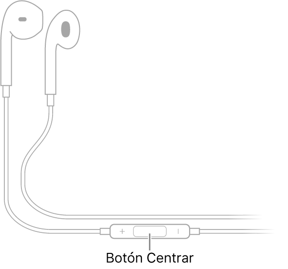 EarPods de Apple; el botón central está ubicado en el cordón que lleva al audífono derecho.