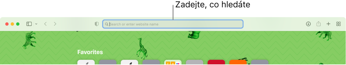 Oříznuté okno Safari s popiskem u vyhledávacího pole v horní části okna