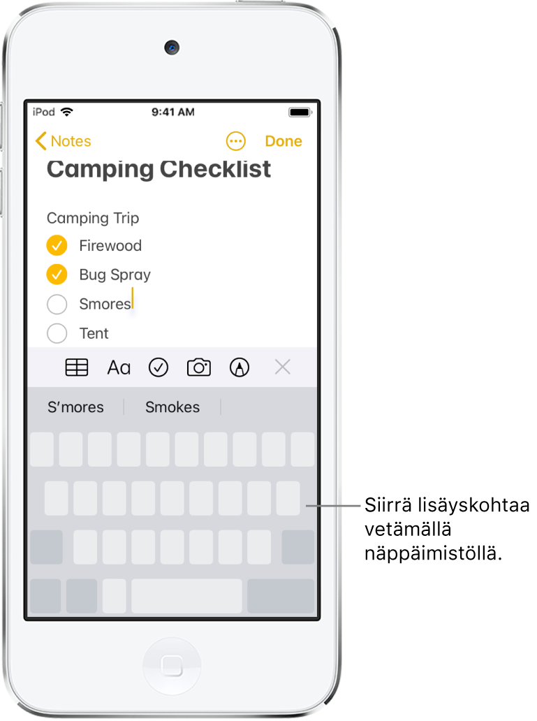 Muistiinpano muokataan sen jälkeen kun näppäimistö muutettiin ohjauslevyksi. Näppäimistö on himmennettynä osoituksena siitä, että se toimii nyt ohjauslevynä.