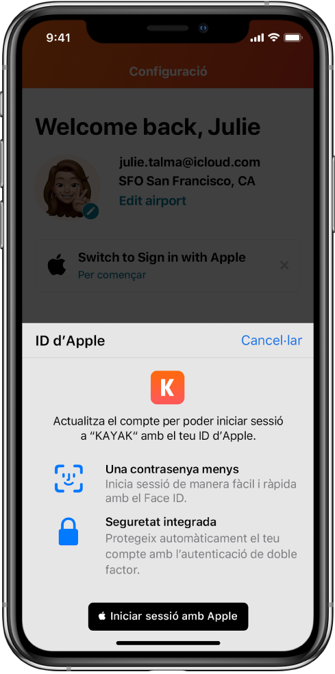 App que mostra el botó “Iniciar sessió amb Apple”.