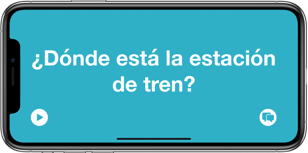 ה‑iPhone בכיוון לרוחב מציג משפט מתורגם בגופן גדול.