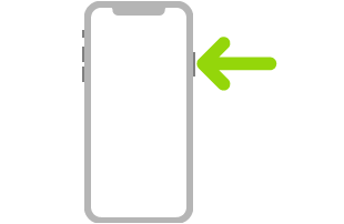 Цртеж iPhone-а са стрелицом која показује на бочно дугме у горњем десном углу.