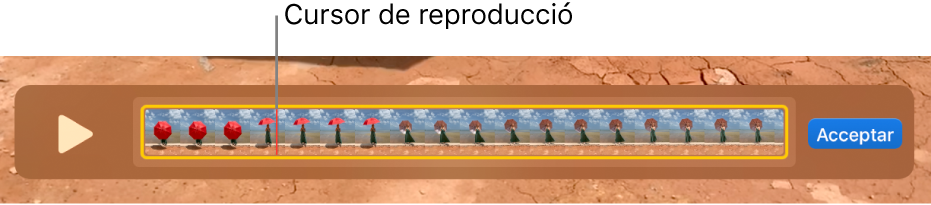 Un clip a la finestra del QuickTime Player, amb el cursor de reproducció a prop del centre del clip.