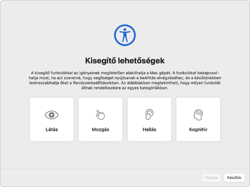 Egy Mac gép képernyője a Beállítási asszisztens üdvözlőképernyőjével.