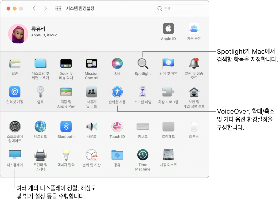 시스템 환경설정 윈도우.