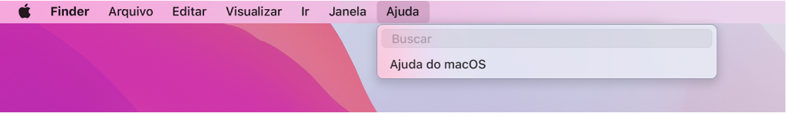 Uma mesa parcial com o menu Ajuda aberto, mostrando as opções de menu Buscar e Ajuda macOS.